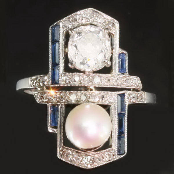 Art Deco pearl diamond engagement ring sapphire (image 7 of 14)